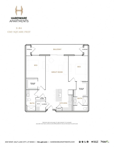 Floor plan for 2 beds, 2 baths, 1398 sqft